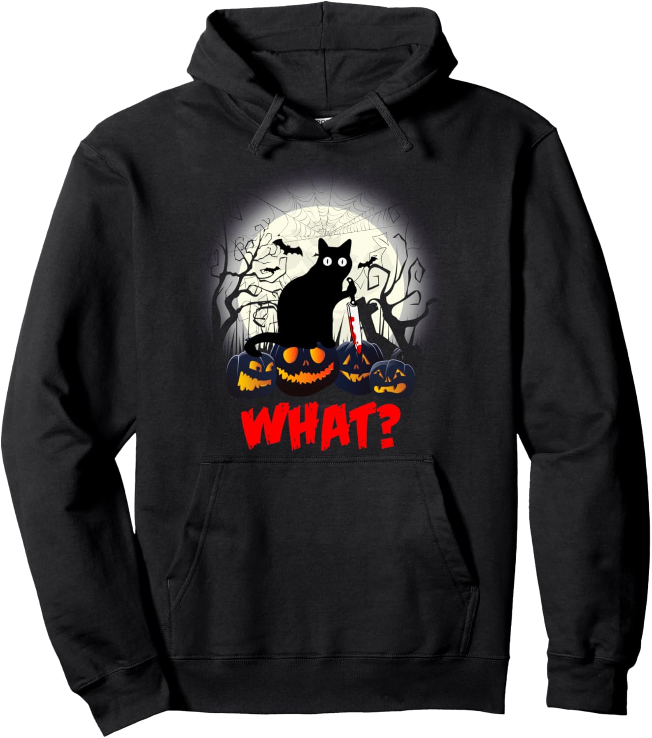 Black Cat What ? Murderous Cat Knife Halloween Cat Lover Pullover Hoodie