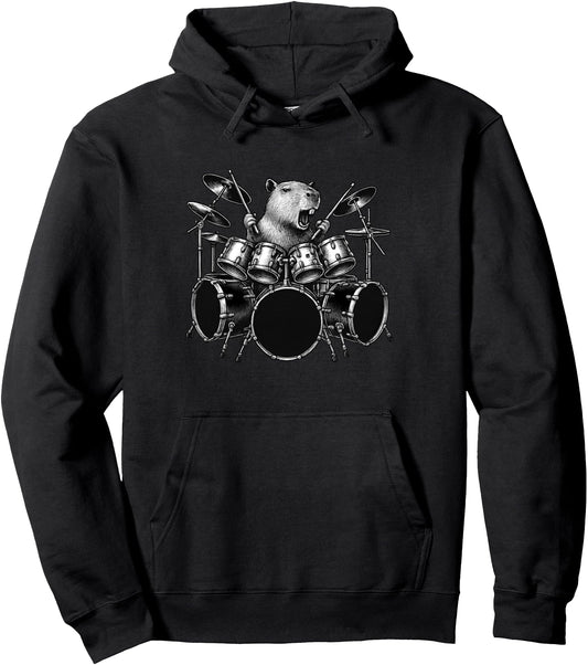 Capybara Playing Drums Drummer Animal Lover Pullover Hoodie