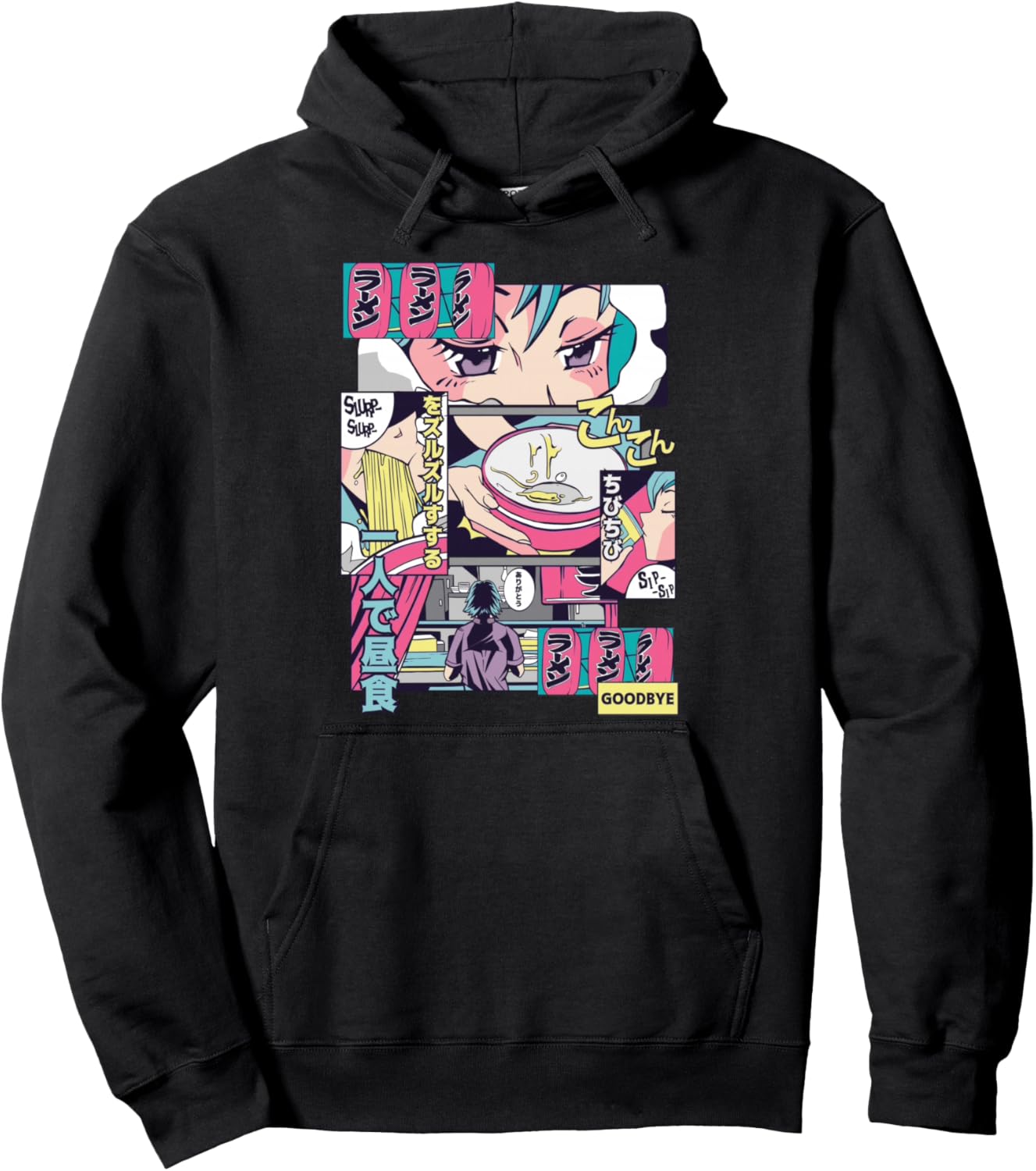 90s Japanese Vintage Kawaii Ramen Anime Manga Girl Pullover Hoodie