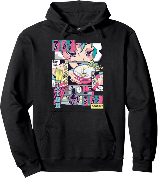 90s Japanese Vintage Kawaii Ramen Anime Manga Girl Pullover Hoodie