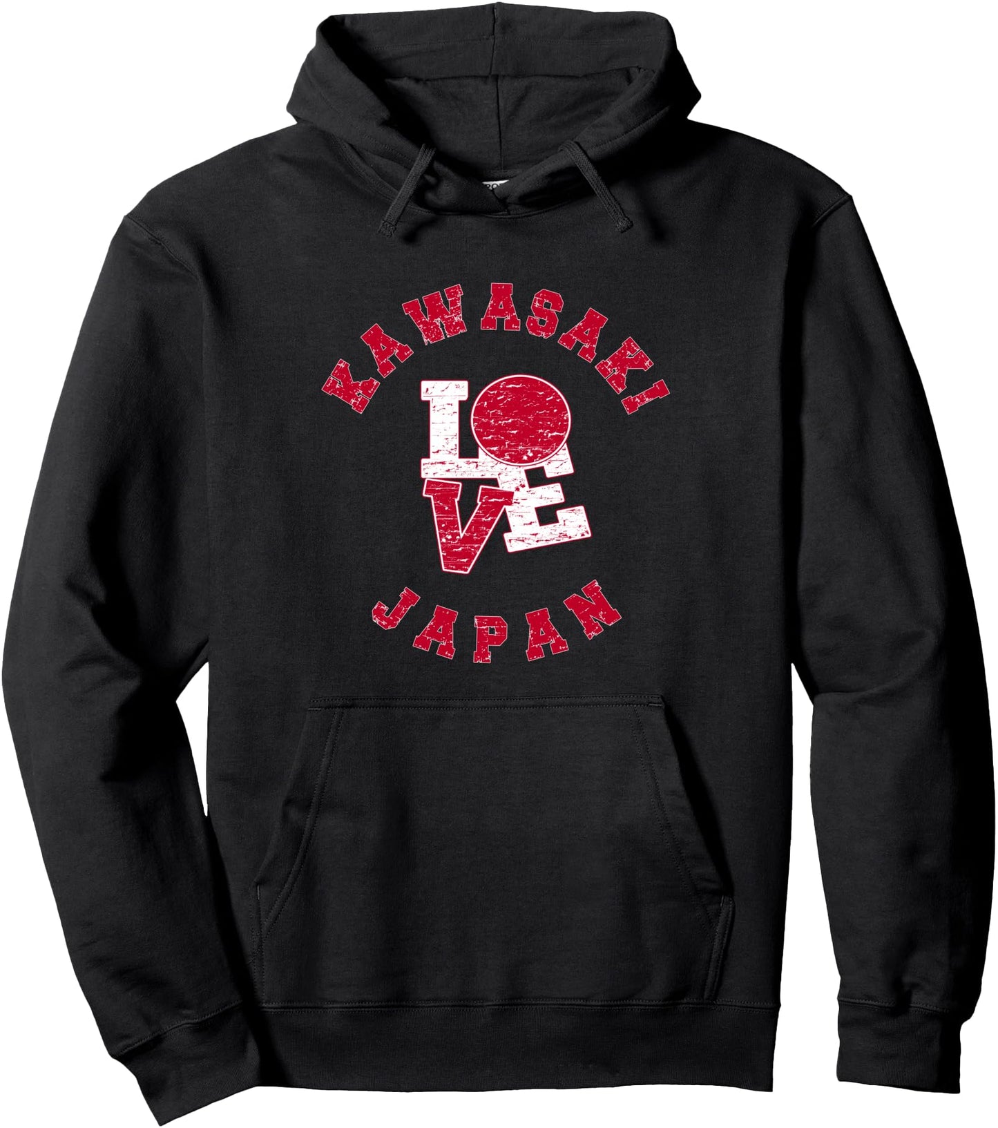 Vintage Kawasaki Japan Love, Japanese Flag Pullover Hoodie