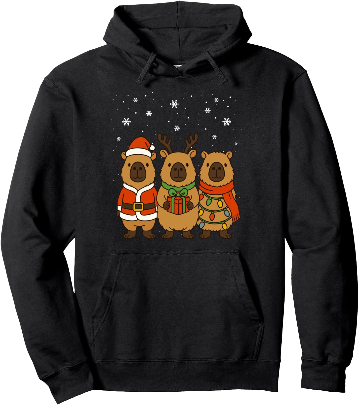 Cute Christmas Capybara Santa Hat Xmas Lights Funny Family Pullover Hoodie