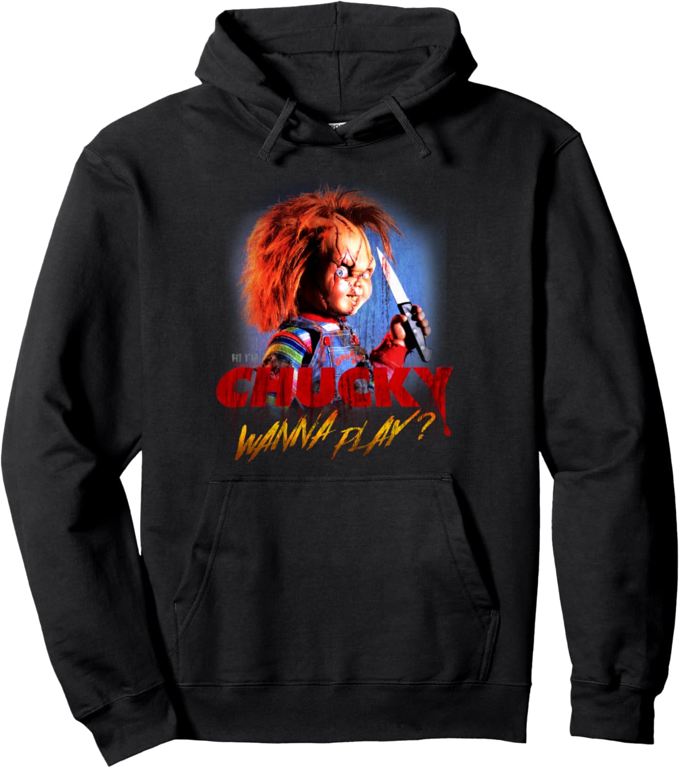 Child's Play Chucky Wanna Play Creepy Portrait Pullover Hoodie