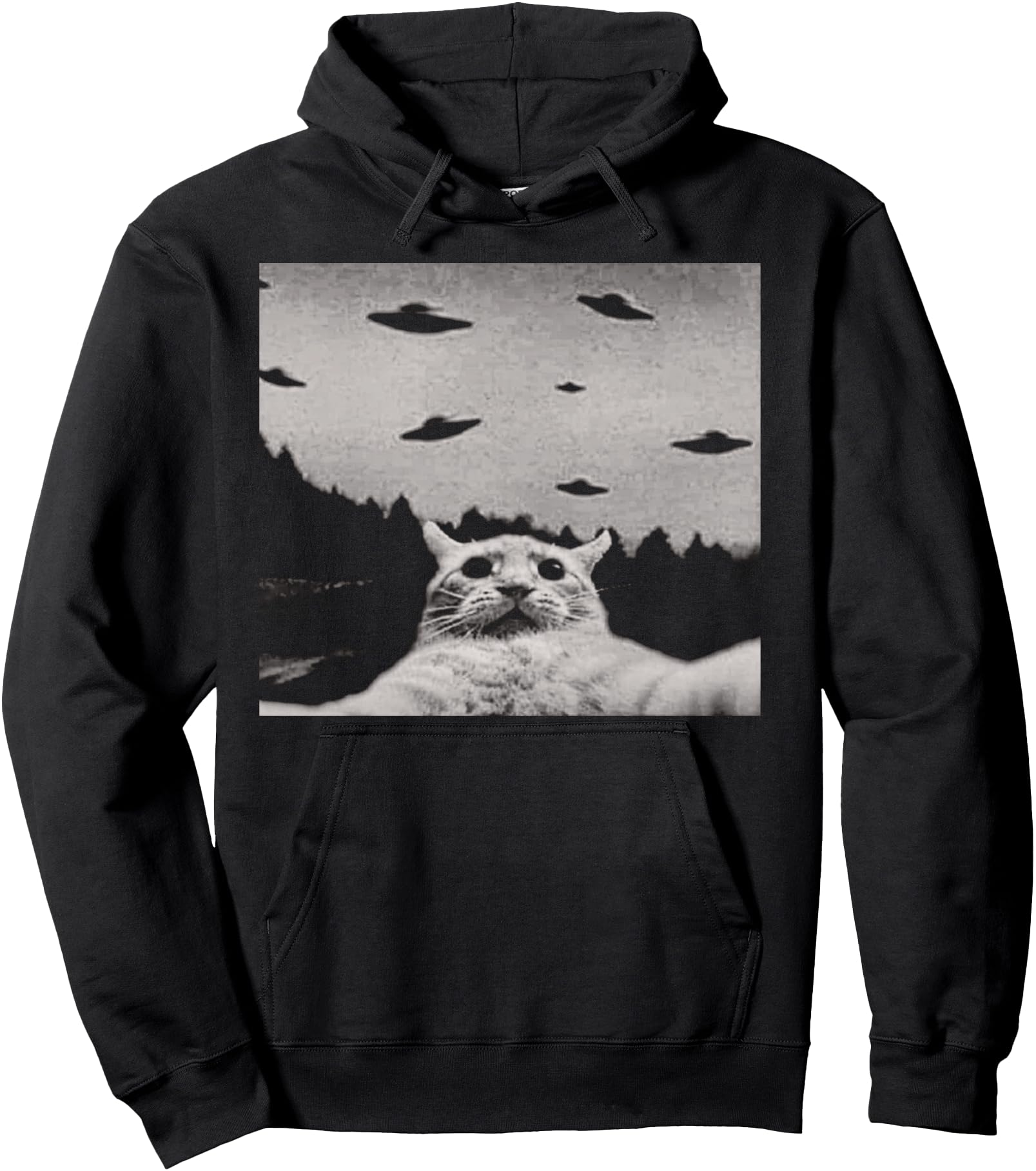 Alien UFO Funny Cat Pullover Hoodie