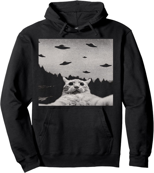 Alien UFO Funny Cat Pullover Hoodie