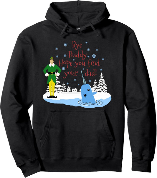 Christmas Elf Winter Buddies Narwhal Elf Christmas Pullover Hoodie