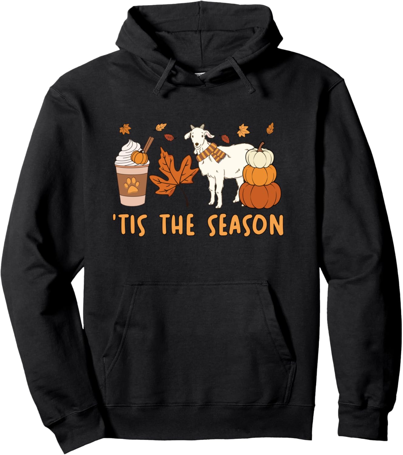 Tis The Season Goat Animal Fall Autumn Pumpkin Coffee Pullover Hoodie