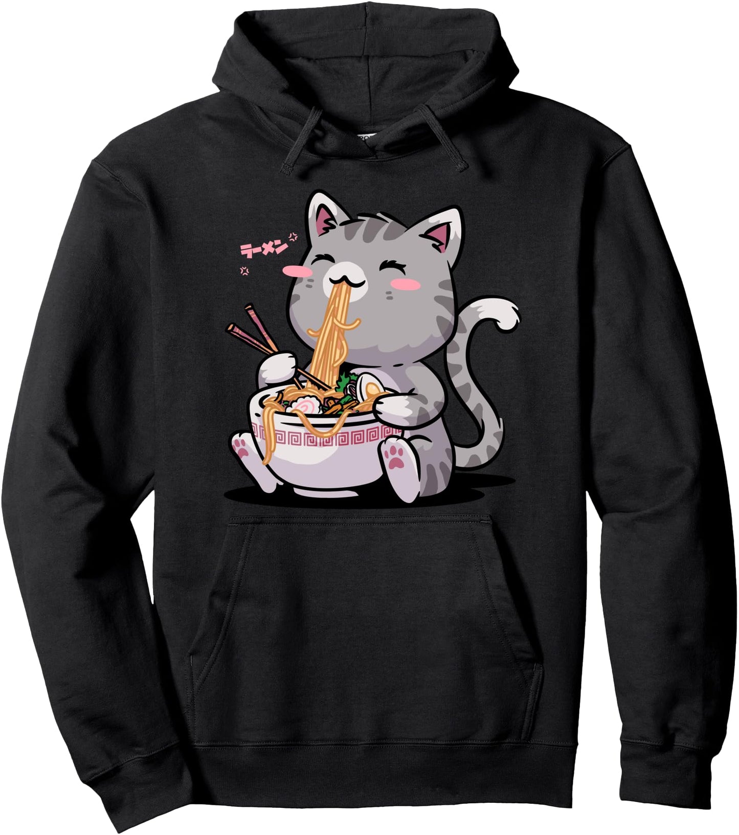 Kawaii Neko Cat Ramen Bowl Anime Otaku Japanese Noodles Pullover Hoodie