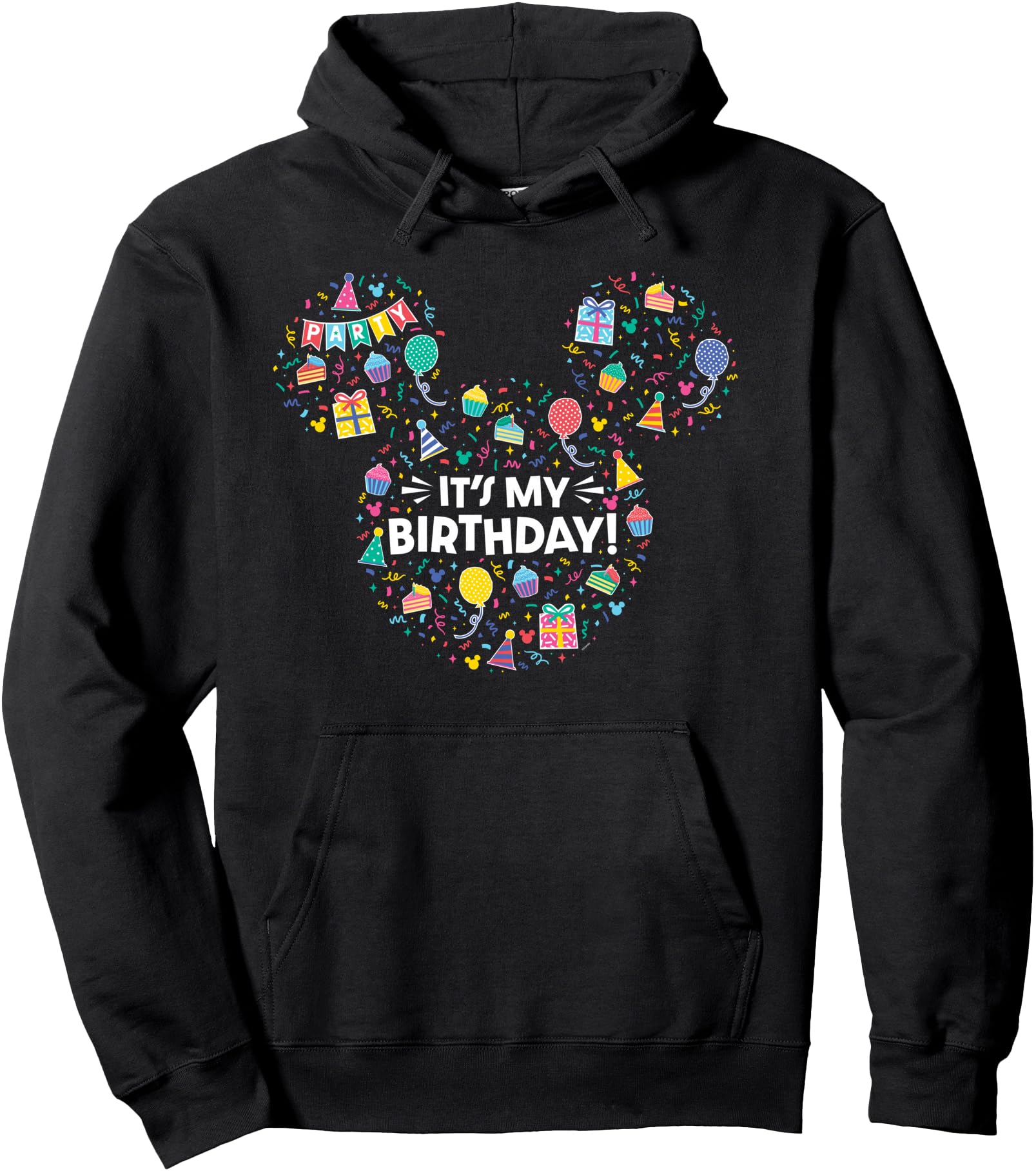 Disney Mickey Mouse Head Ears Icon Fill It's My Birthday Pullover Hoodie