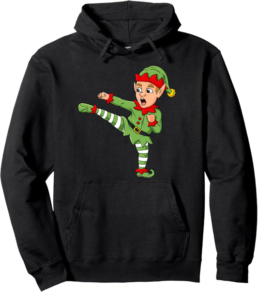 Christmas Elf Karate Funny Boys Girl Kids Family Pajama Xmas Pullover Hoodie