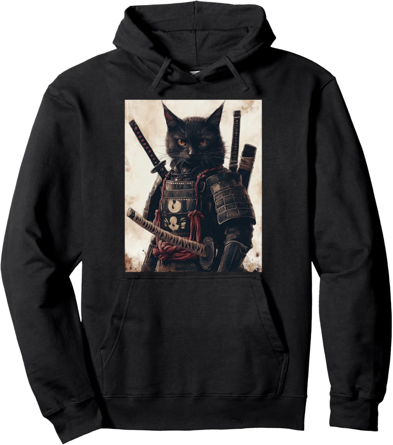 Samurai Cat Graphic Warrior Vintage Goth Japanese Art Anime Pullover Hoodie
