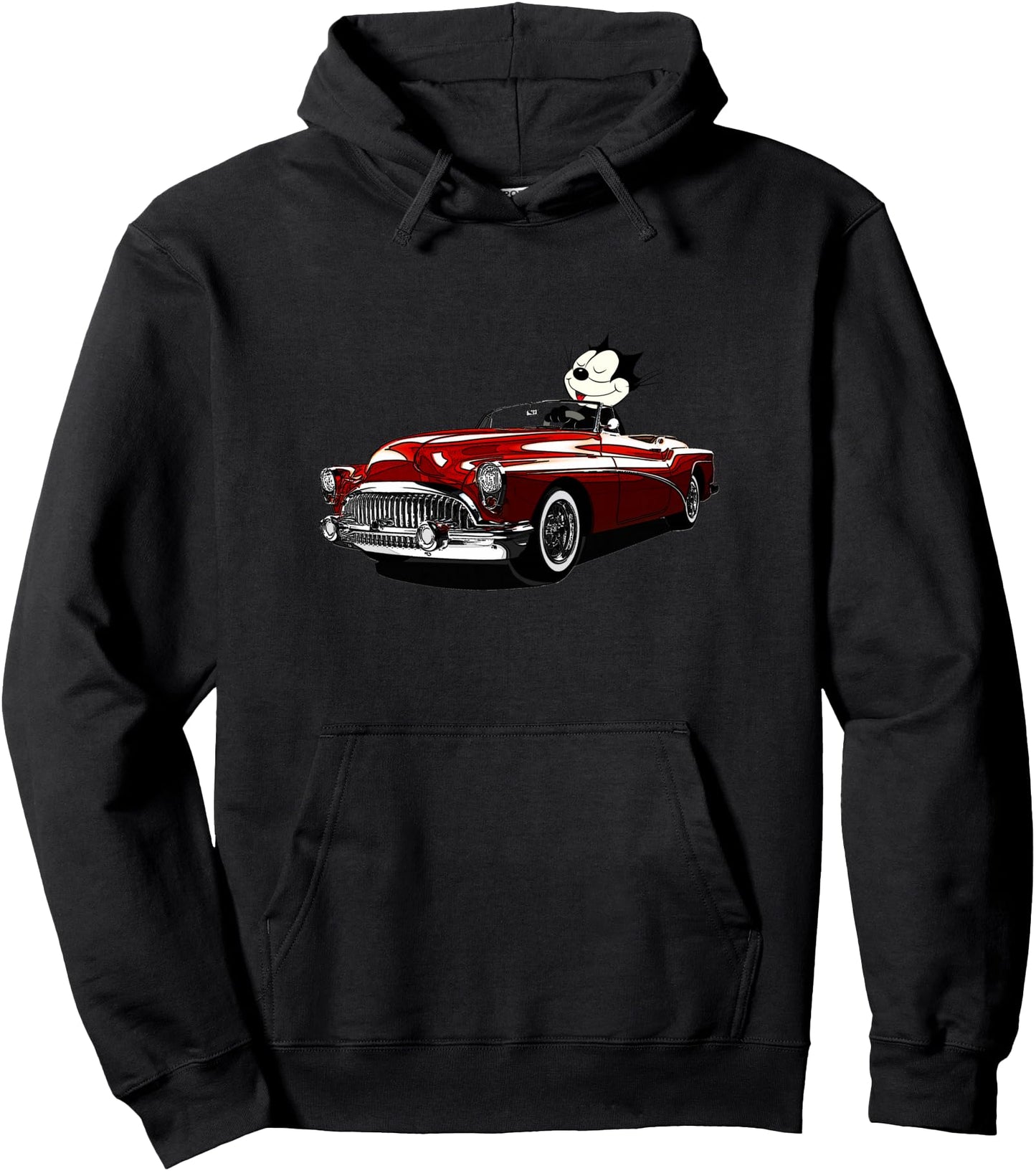 Felix Old-Skool Cat Drives Retro Red Lowrider Convertible Pullover Hoodie