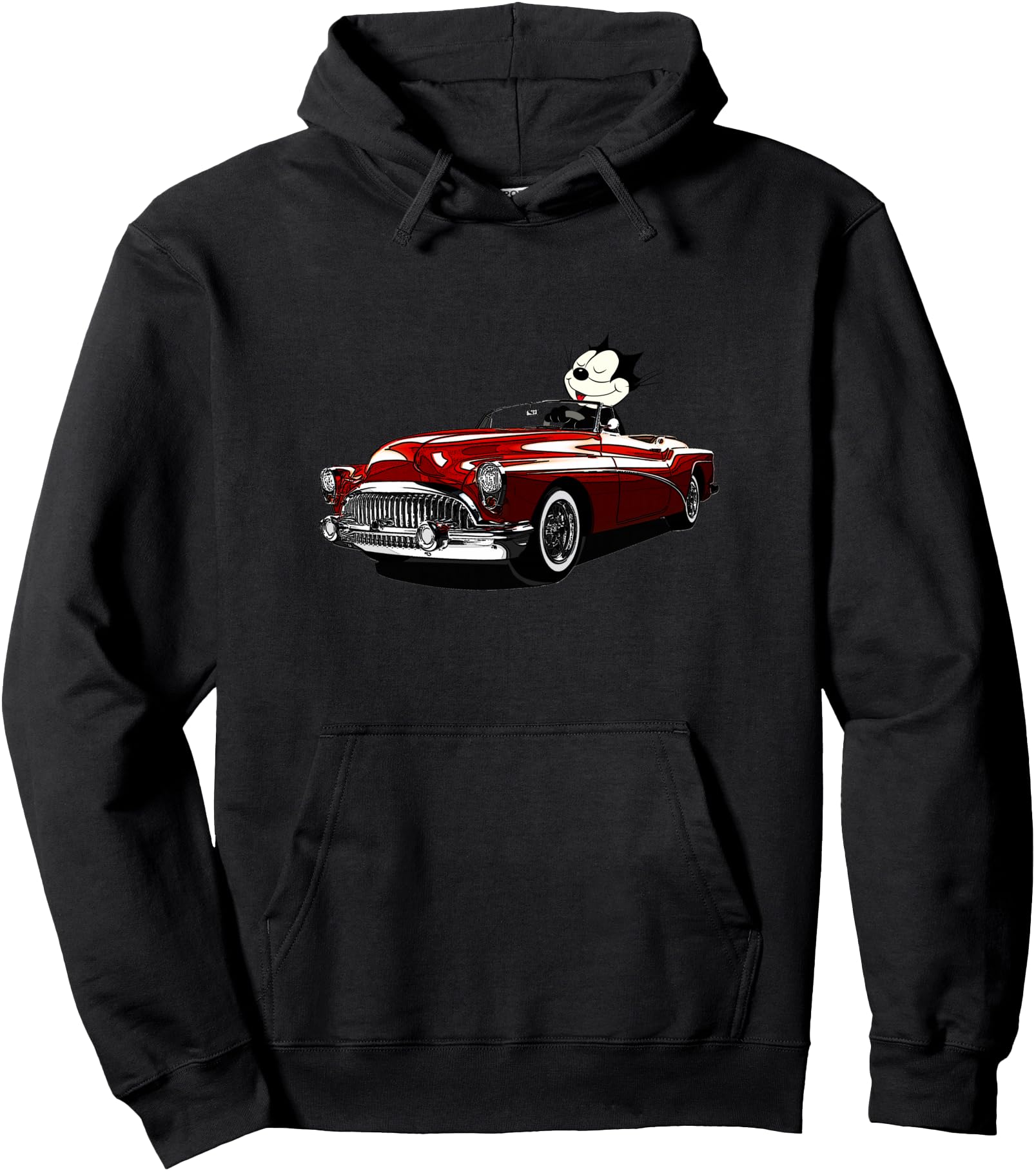Felix Old-Skool Cat Drives Retro Red Lowrider Convertible Pullover Hoodie