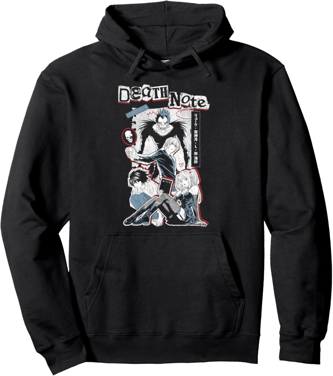 Death Note Character Collage with Kanji Anime Pullover Hoodie