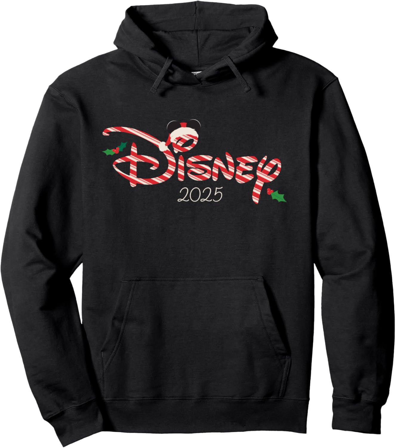 Disney Christmas Candy Cane Script Logo 2025 Holiday Trip Pullover Hoodie