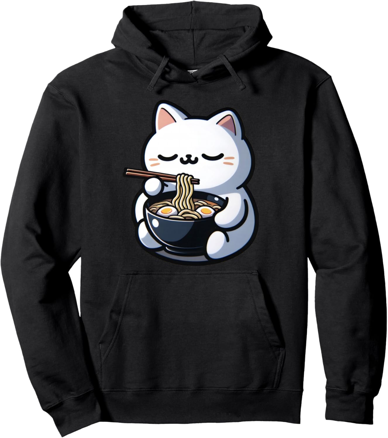 Cat Eating Ramen Noodles Kawaii Anime Japanese Cute Neko Pullover Hoodie