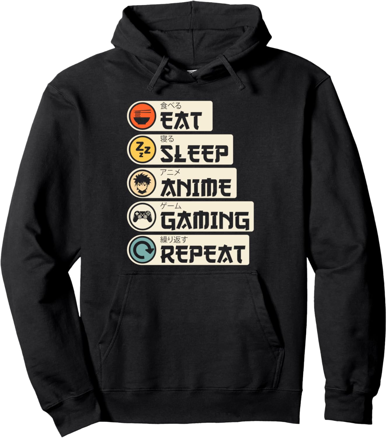 Eat Sleep Anime Gaming Repeat Kawaii Otaku Anime Manga Pullover Hoodie