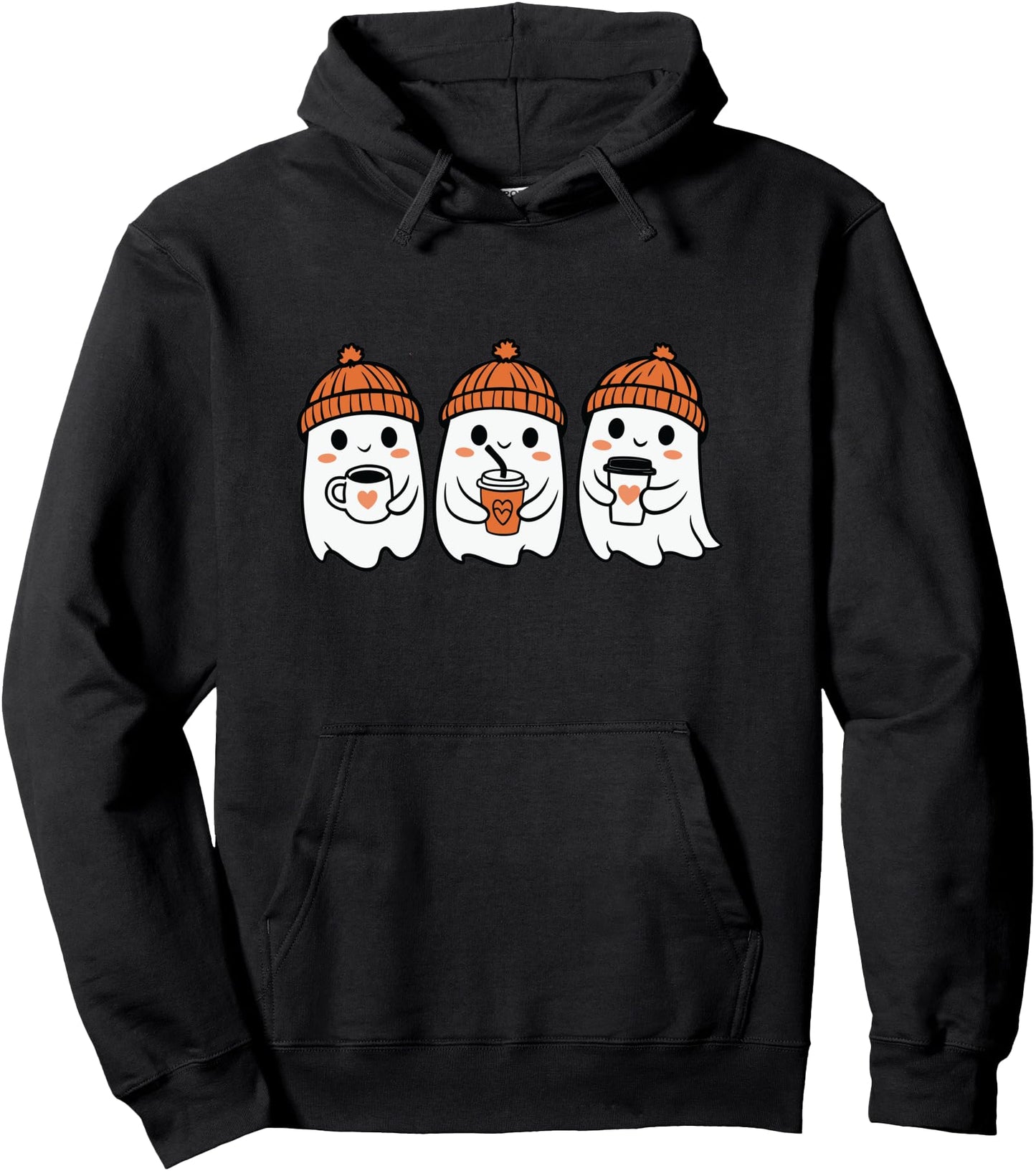 Cute Halloween Ghost Drinking Coffee Funny Pullover Hoodie