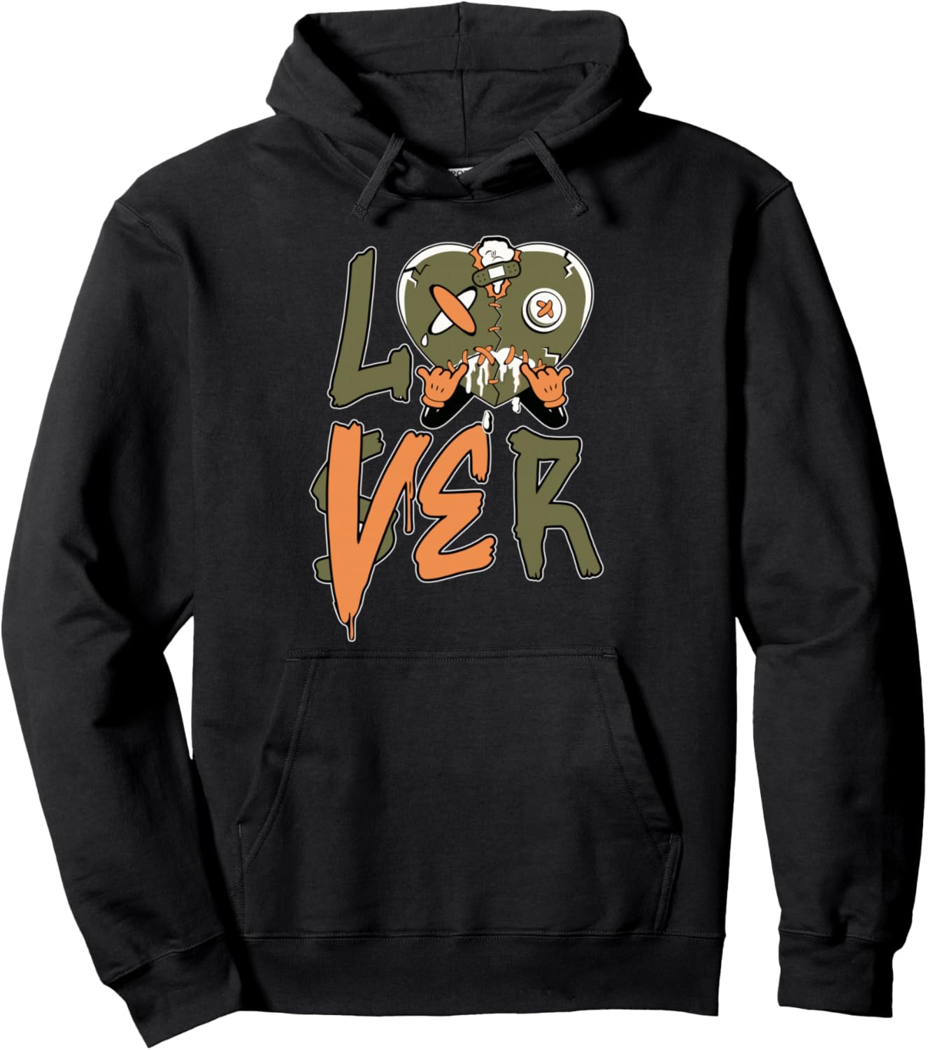 Green Loser Lover Drip Heart Olive Green 5s for Men Women Pullover Hoodie