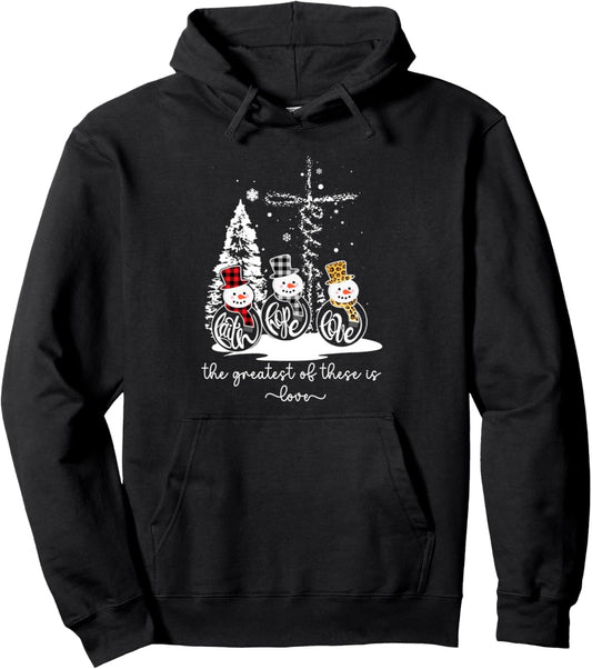 Christian Christmas Jesus Faith Hope Love Snowmen Women Kids Pullover Hoodie