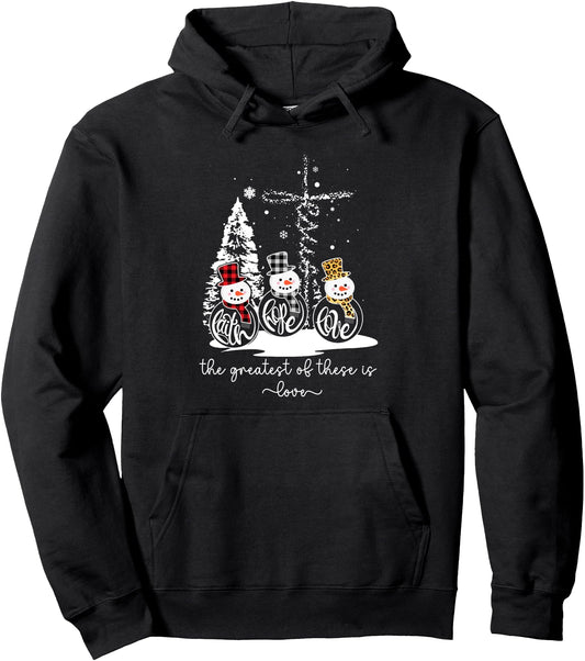 Christian Christmas Jesus Faith Hope Love Snowmen Women Pullover Hoodie