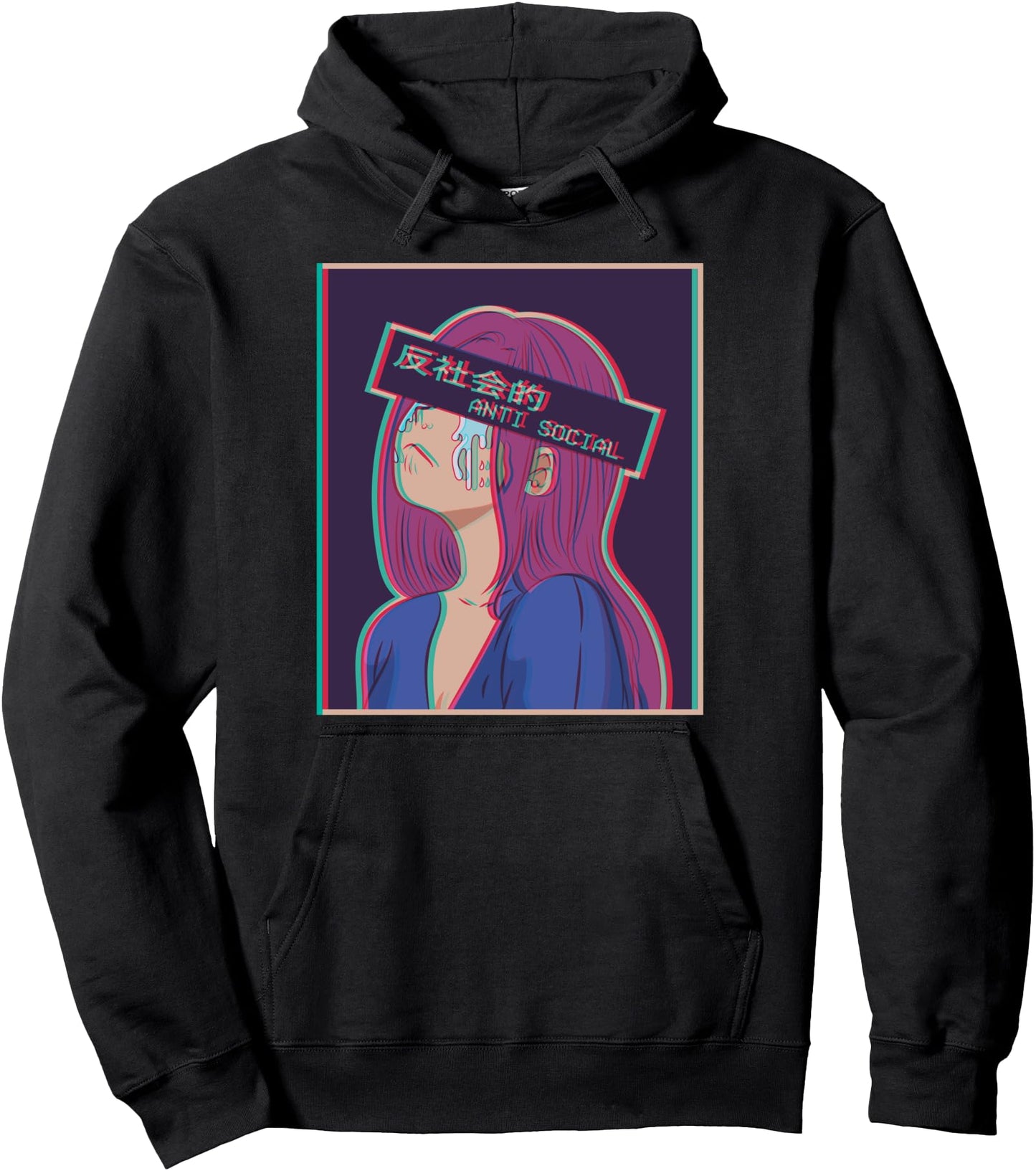 Japanese Vaporwave Aesthetic Antisocial Sad Anime Girl Pullover Hoodie