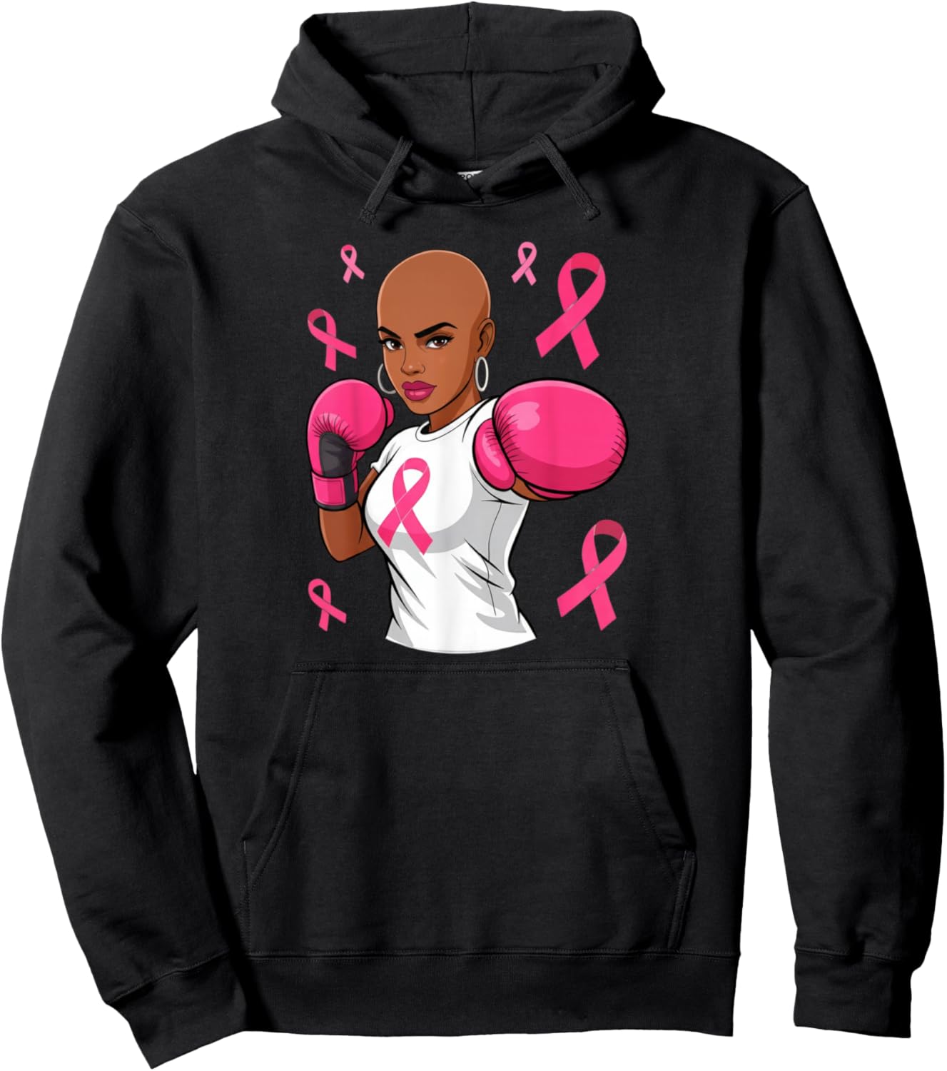 Women Black African American Breast Cancer Afro Pink Ribbon Pullover Hoodie