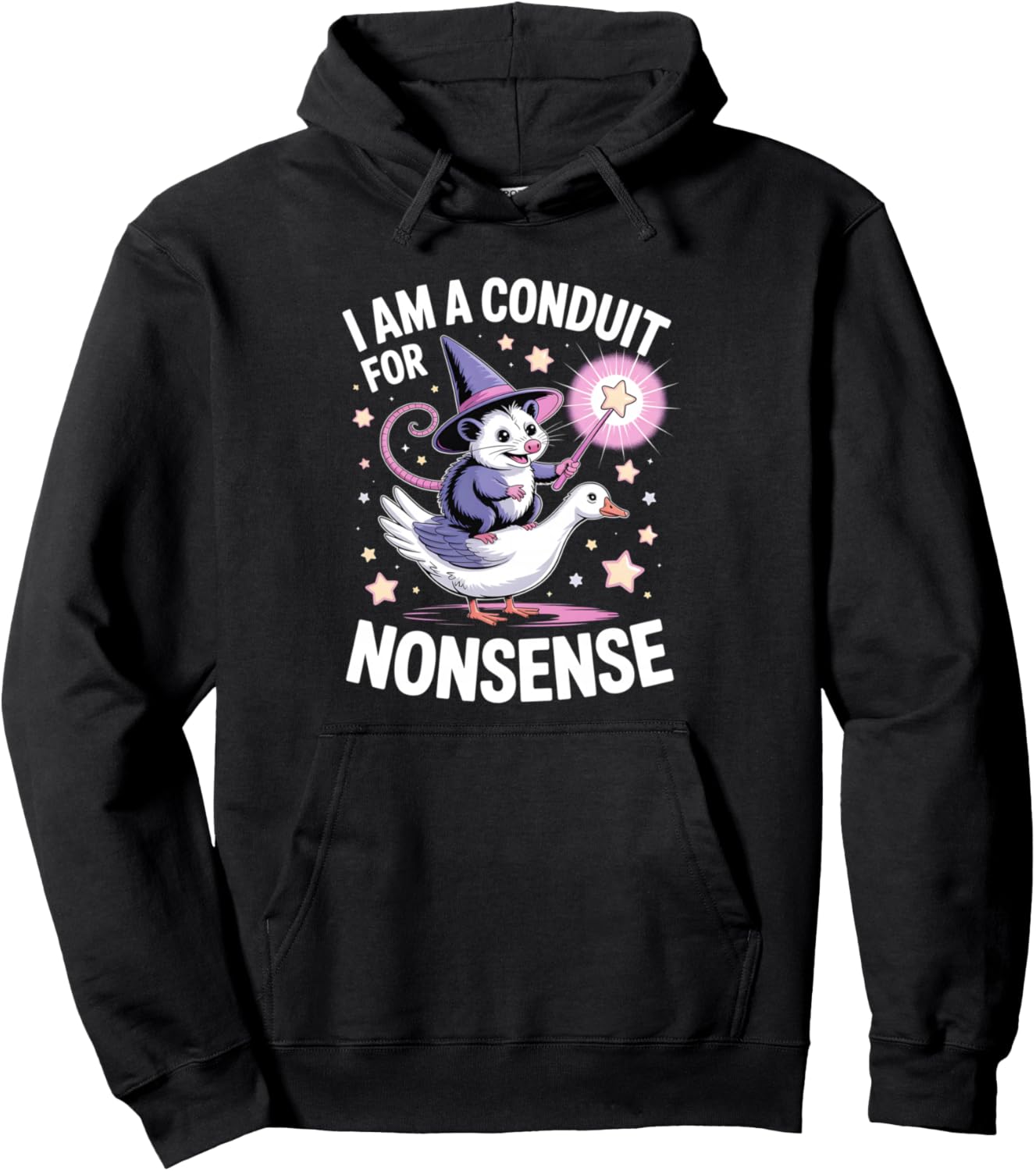 Funny Possum and Humor Goose I Am A Conduit For Nonsense Pullover Hoodie
