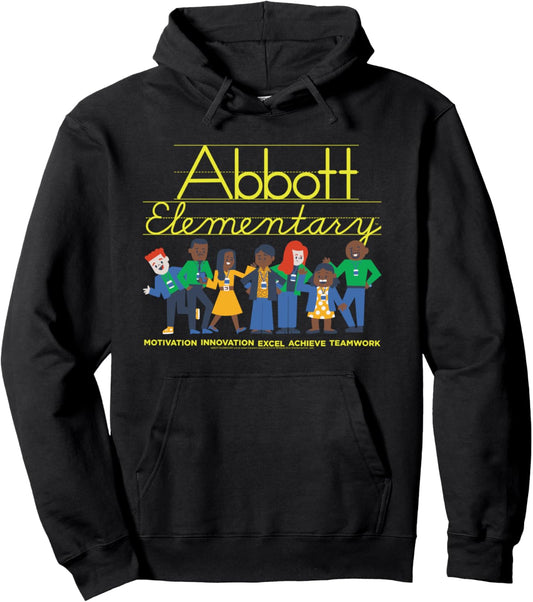 Abbott Elementary Cartoon Staff with Logo Funny TV Show Pullover Hoodie