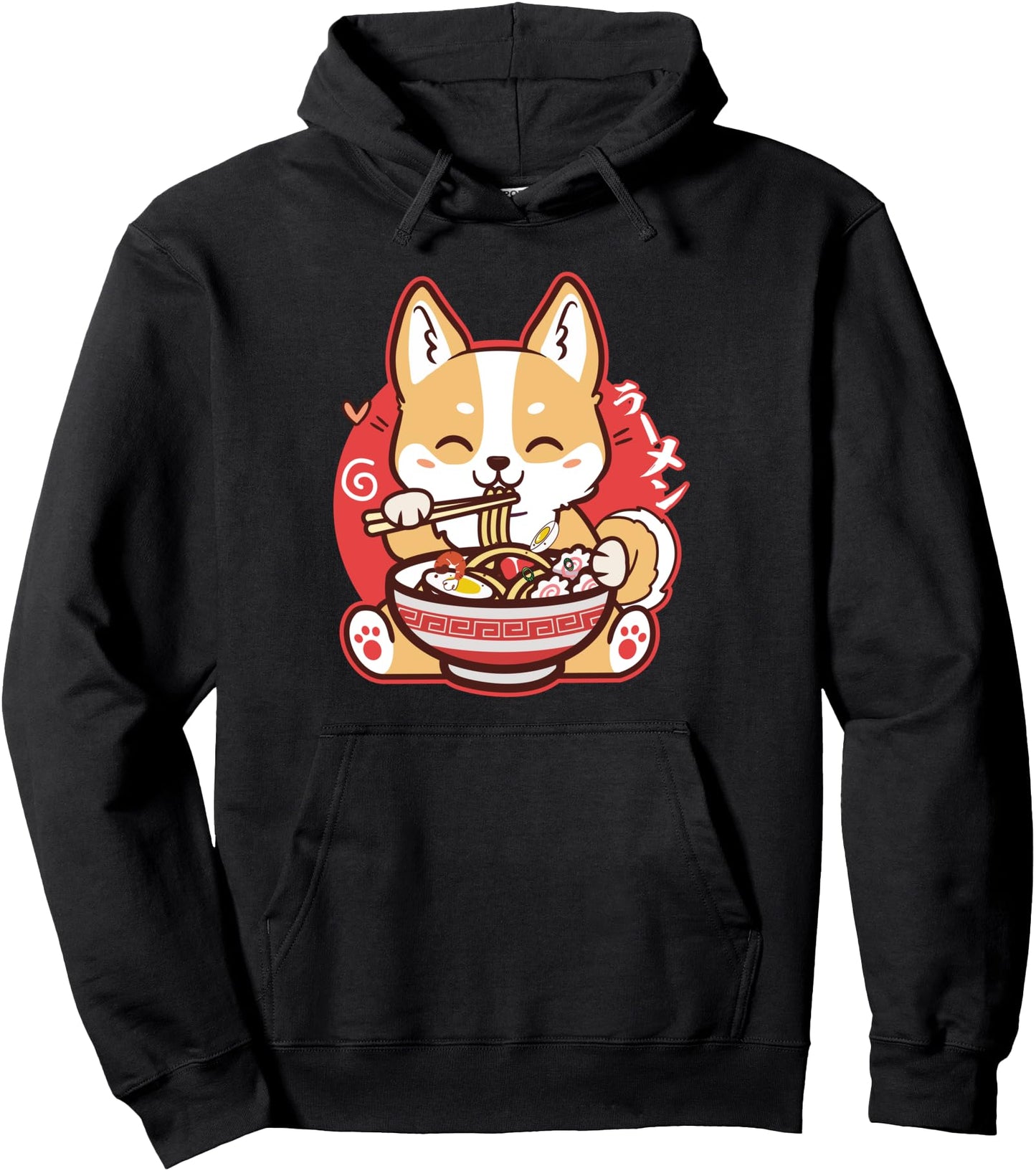 Kawaii Corgi Eating Ramen Cute Japanese Anime Dog Lovers Pullover Hoodie
