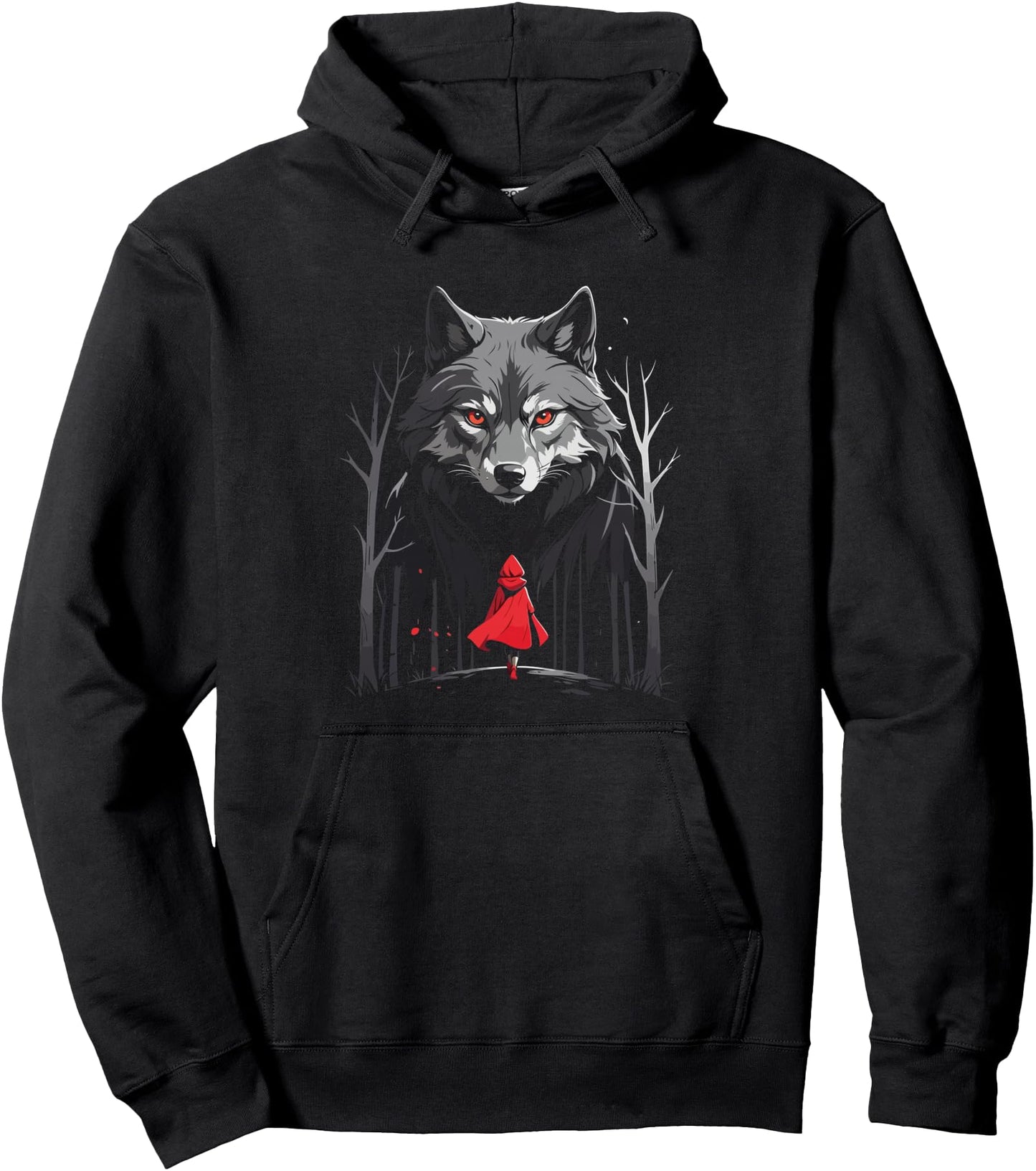 Wolf With Red Riding Hood Wolf Canine Lover Art Wolf Lover Pullover Hoodie