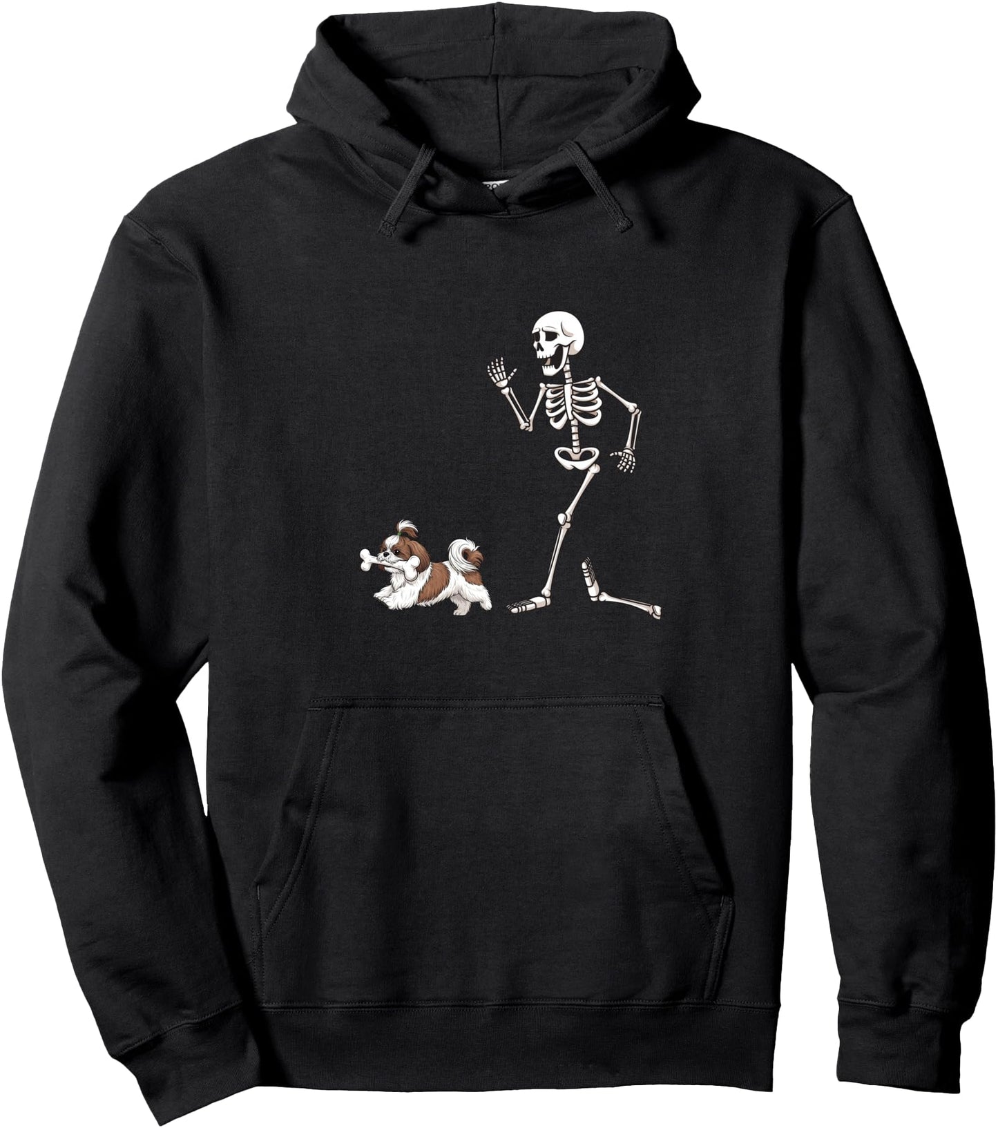 Funny Halloween Shih Tzu and Skeleton Pullover Hoodie