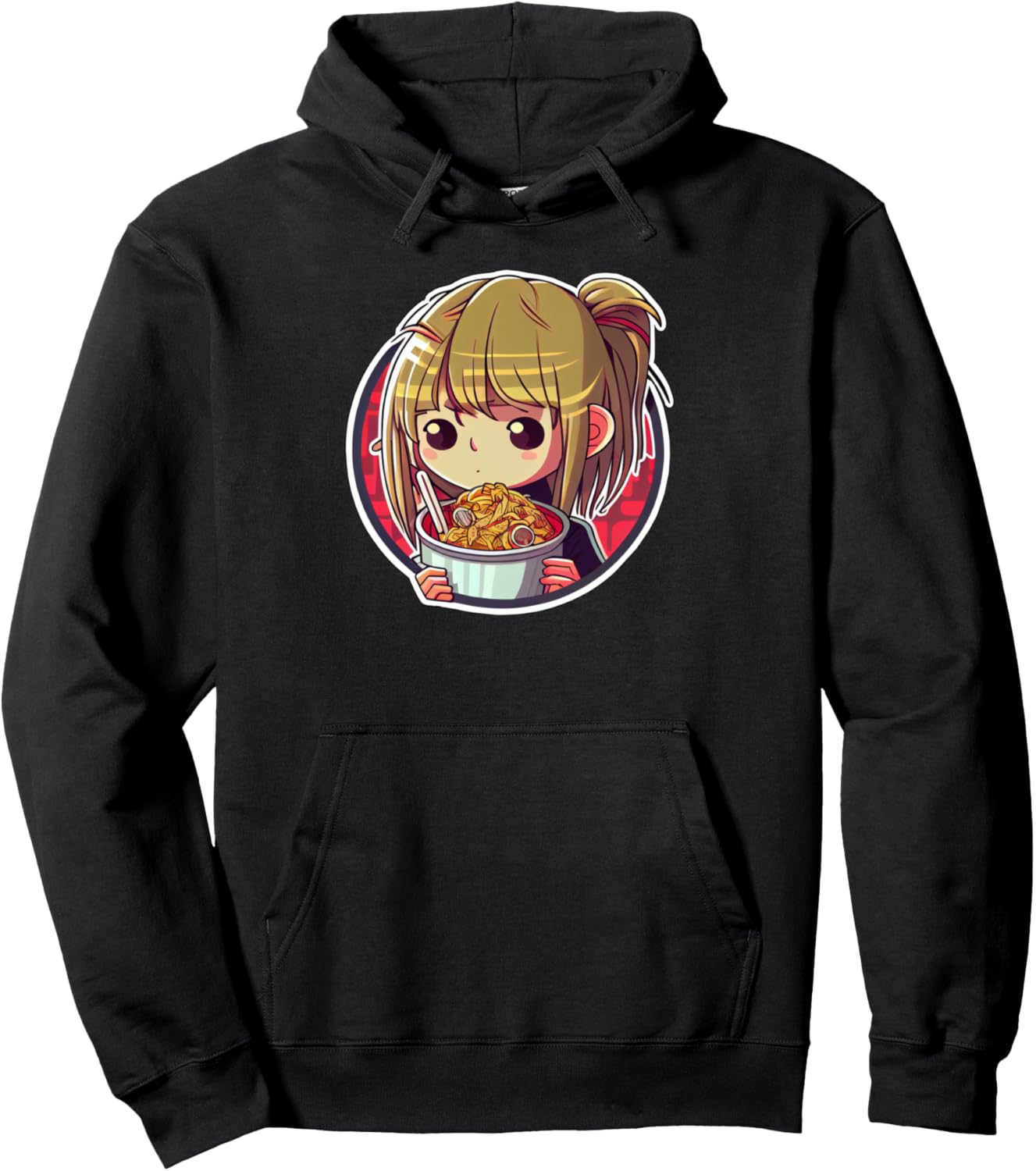 Cute Kawaii Anime Girl and Ramen Pullover Hoodie