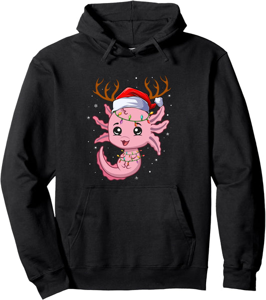 Christmas Axolotl Costume for Men Women Santa Hat Anime Pullover Hoodie