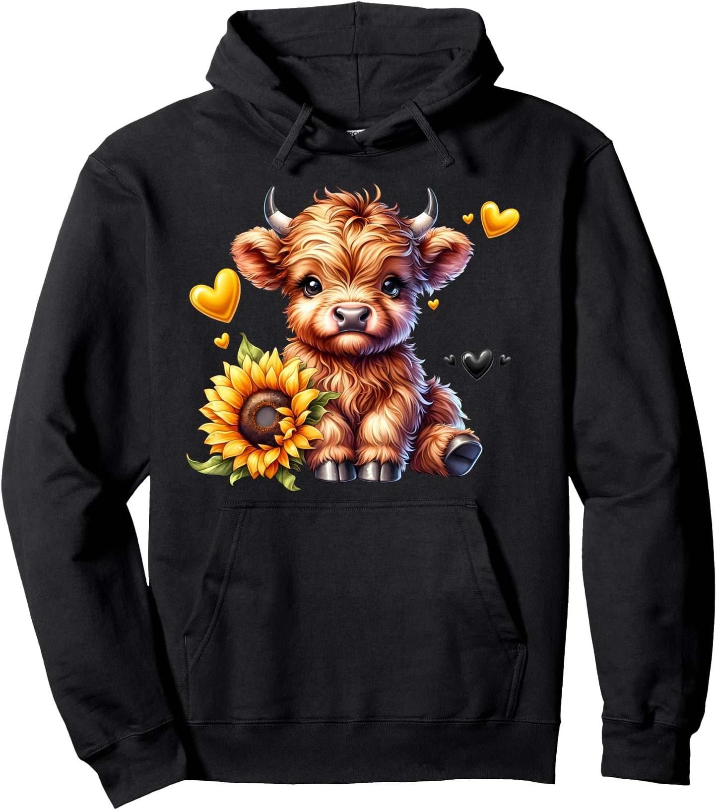 Cute Highland Cow With Sunflower Women Girl Pullover Hoodie