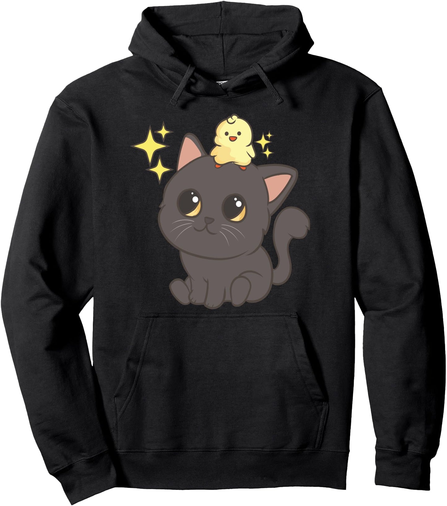 Black Cat And A Cute Chicken - Cute Kawaii Anime Japanese Pullover Hoodie