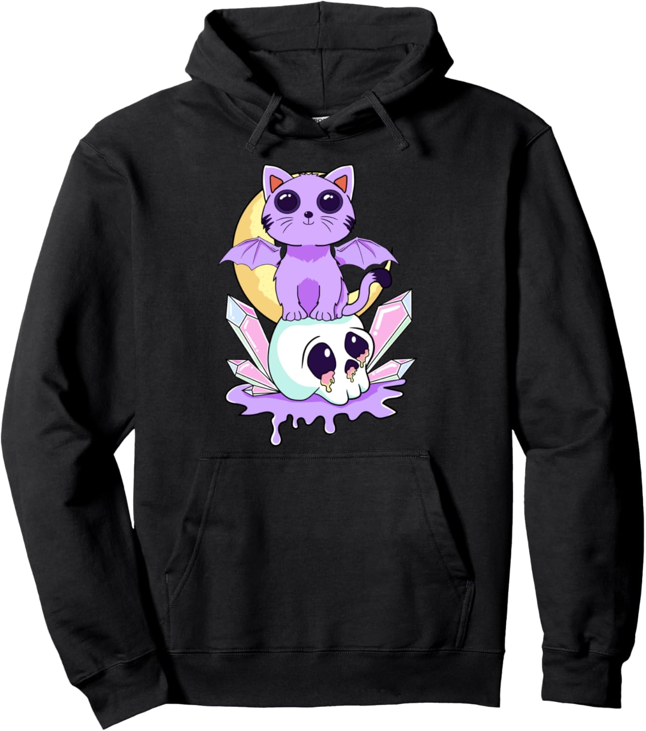 Kawaii Pastel Goth Witchy Creepy Demon Cat Skull Manga Anime Pullover Hoodie