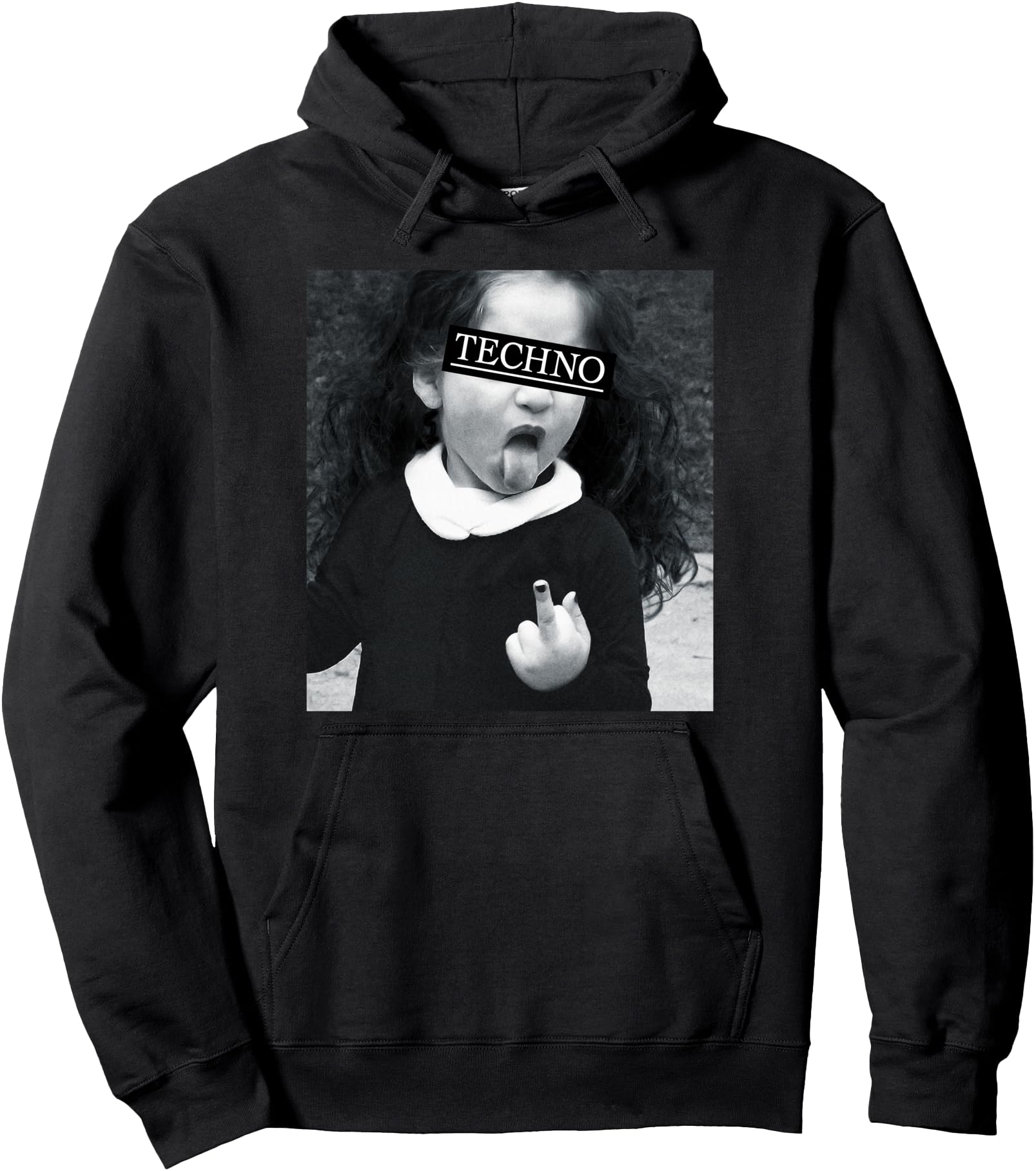 Techno Child with Tongue & Middle Finger RAVER RAVE FUN Pullover Hoodie