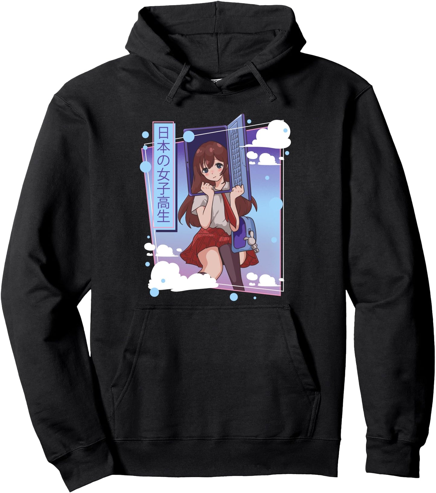 Object Head Cosplay Computer Kawaii Anime Girl Vaporwave Pullover Hoodie