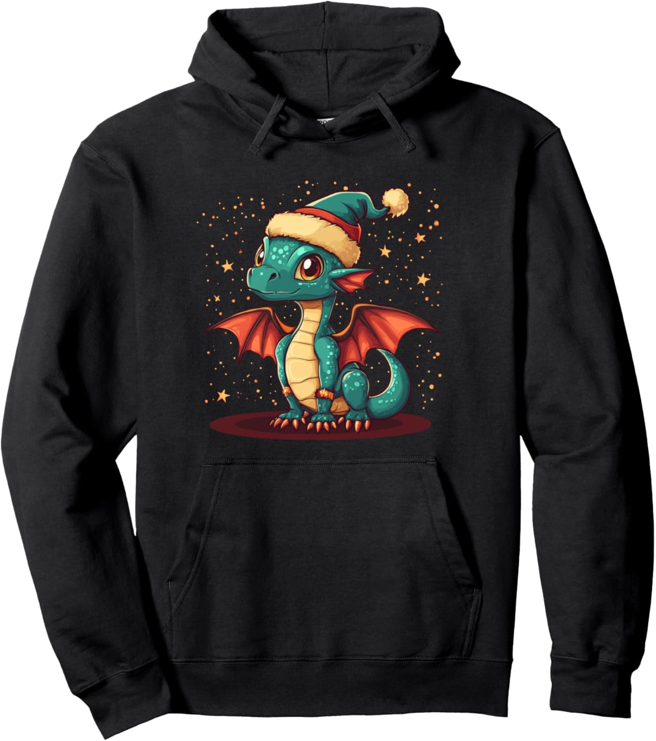 Santa Hat on a Christmas Dragon Outfit for Man and Woman Pullover Hoodie