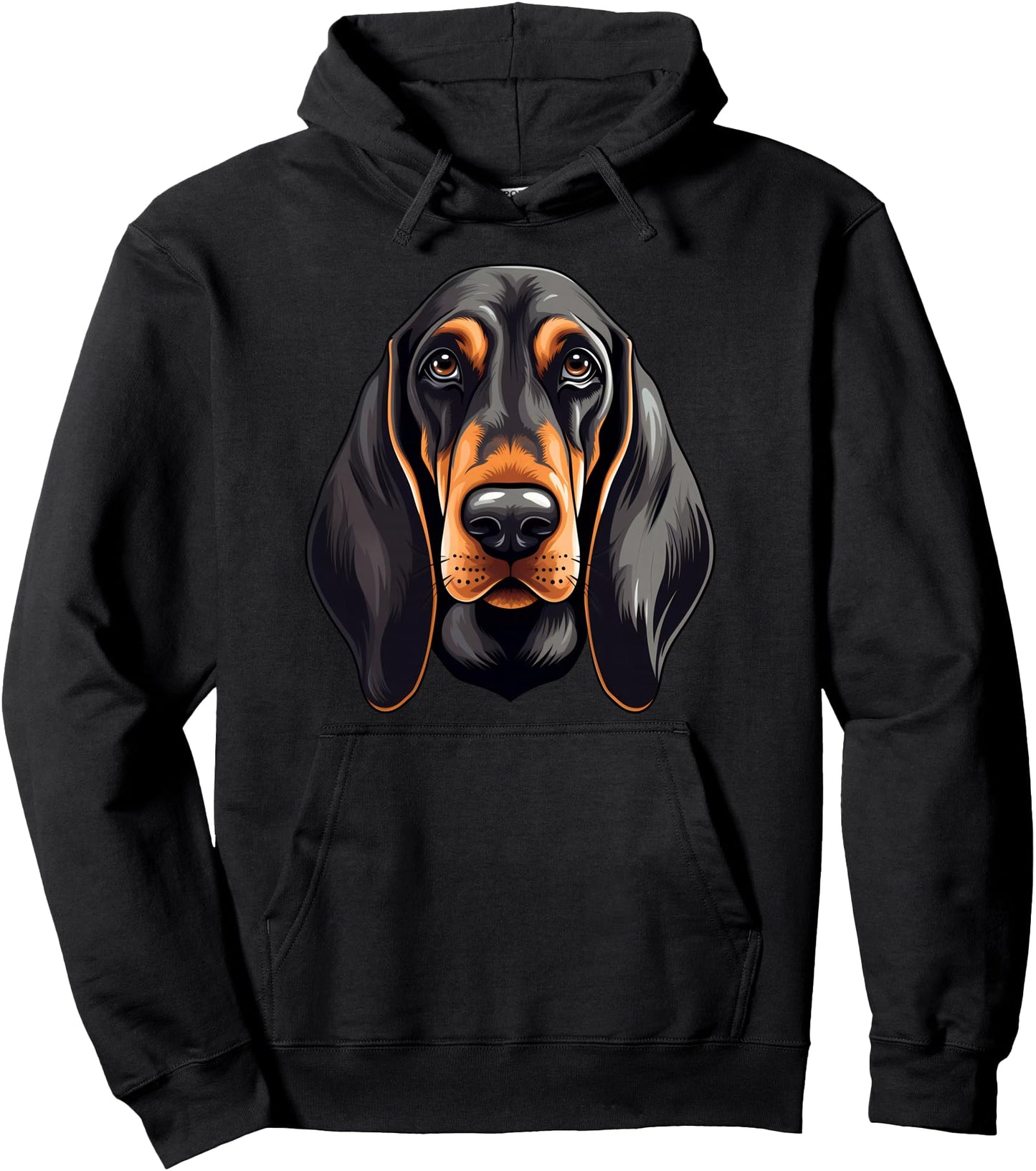 Cute Black and Tan Coonhound Face Cartoon Puppy Dog Lover Pullover Hoodie