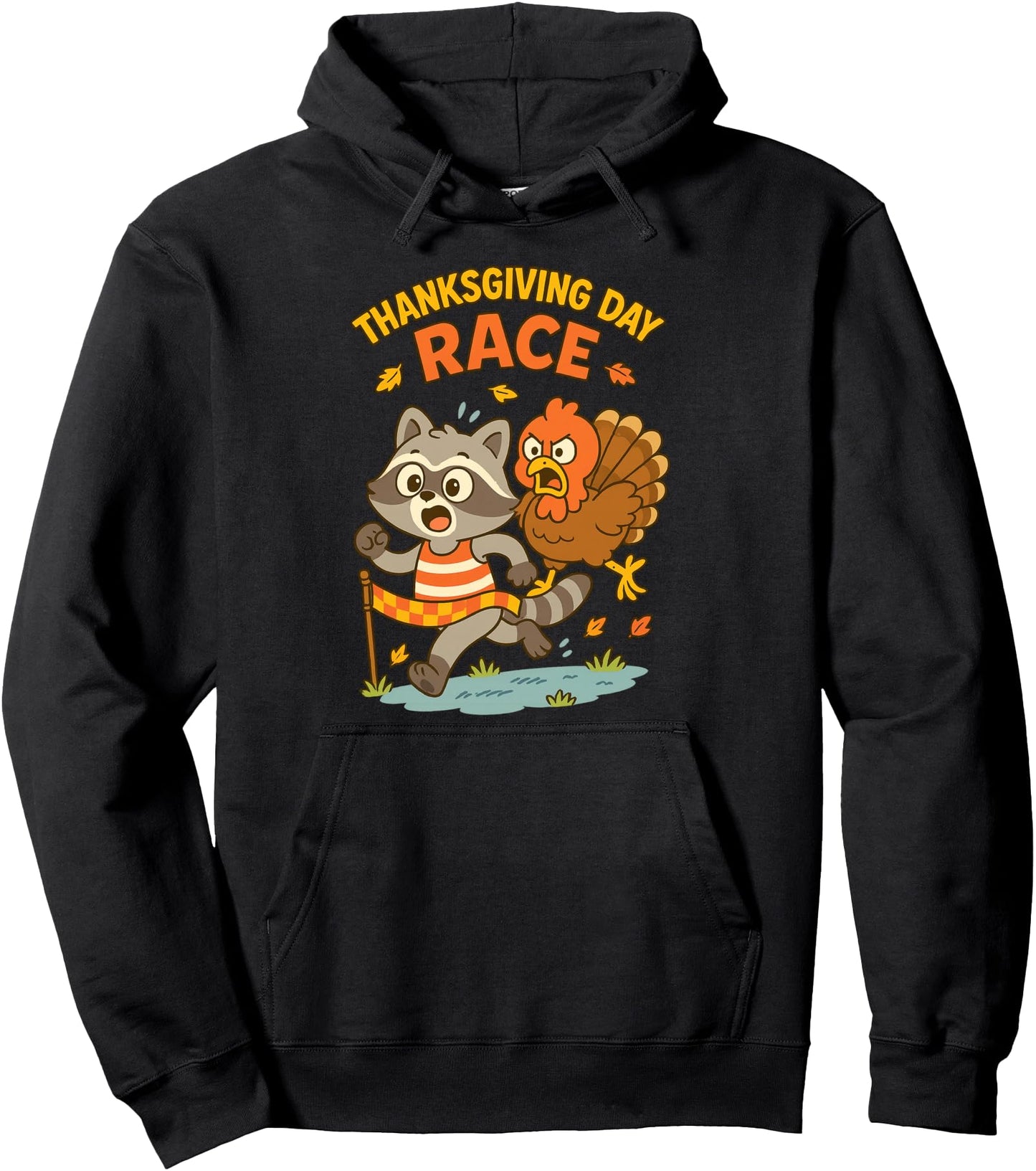 Thanksgiving Day Race Cute Racoon Running from Turkey Trot Pullover Hoodie