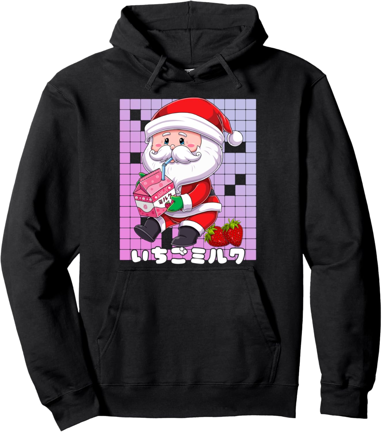 Santa Strawberry Milkshake Carton Kawaii Japanese Anime Xmas Pullover Hoodie