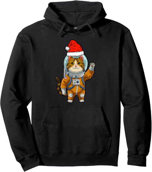Christmas Cat Astronaut Santa Hat Fun Holiday Gifts Xmas Pullover Hoodie