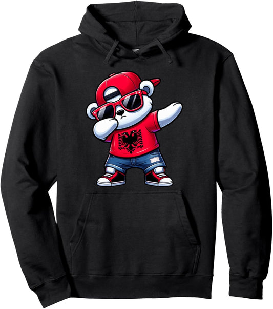 Albanian Bear Albania Dabbing Boys Kids 2024 Pullover Hoodie