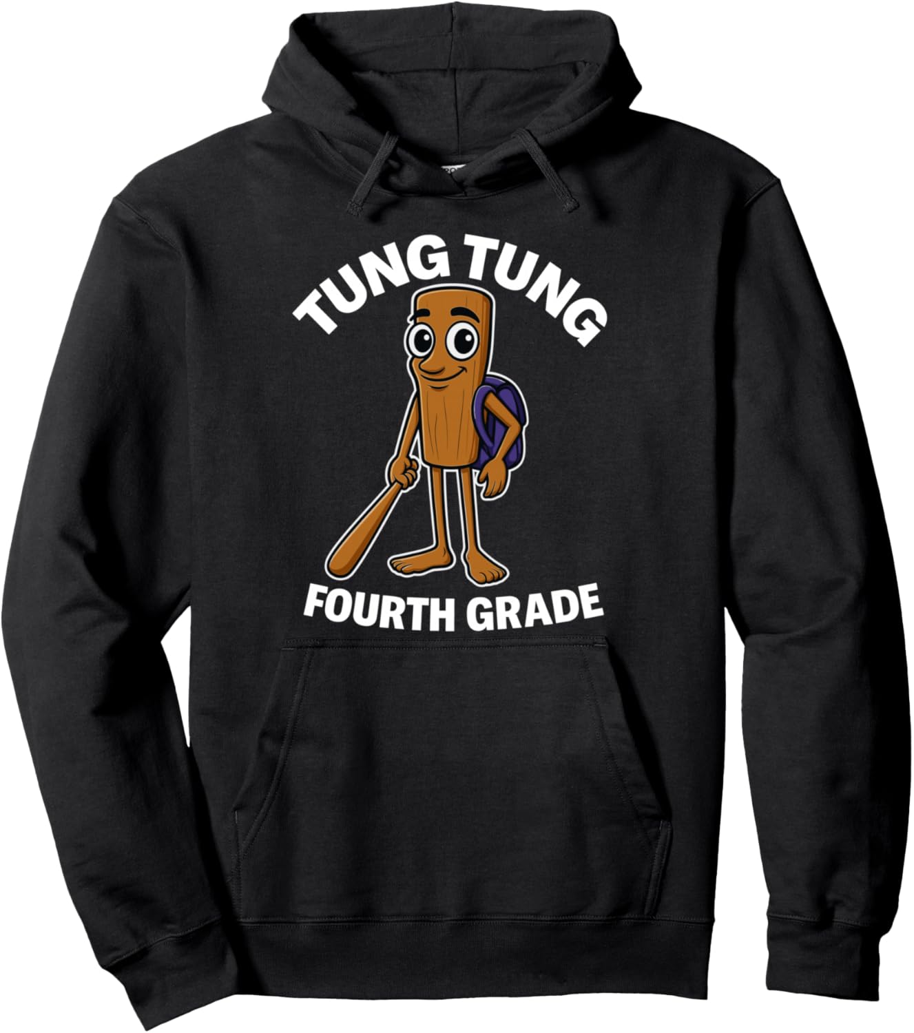 Back to School 4th Grade Italian Brainrot Tung Tung Sahur Pullover Hoodie