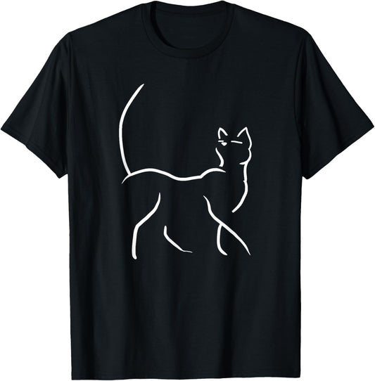 Cat Walking Minimal Art Cute Animal Pet Owner Lover Gift T-Shirt