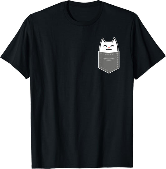 Cat in pocket Funny Animal Pet Lovers T-Shirt for Men Women Kids