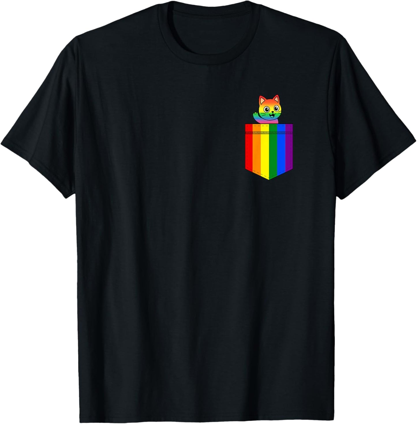 Cat Pocket LGBT Gay Rainbow Pride Flag LGBTQ Ally Pet Lover Men Women Kids T-Shirt