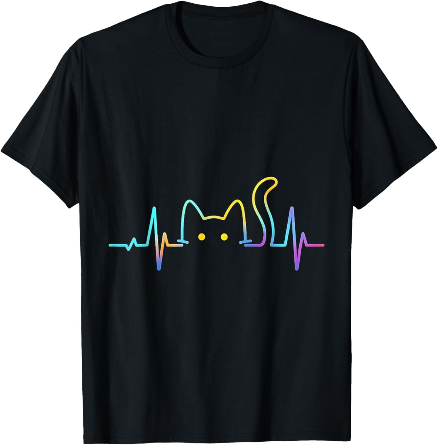 Cat Heartbeat Rainbow Line Pet Lovers Design T-Shirt